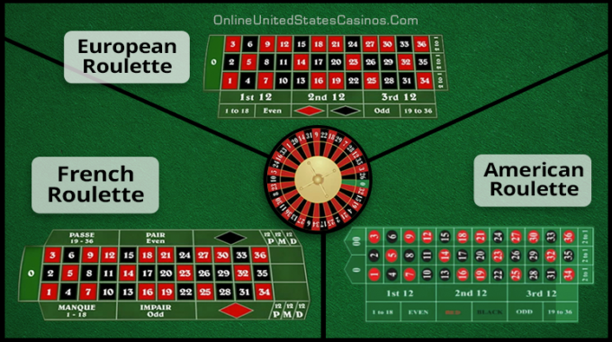 Disposition de table de roulette américaine, disposition de table de roulette européenne et disposition de table de roulette française